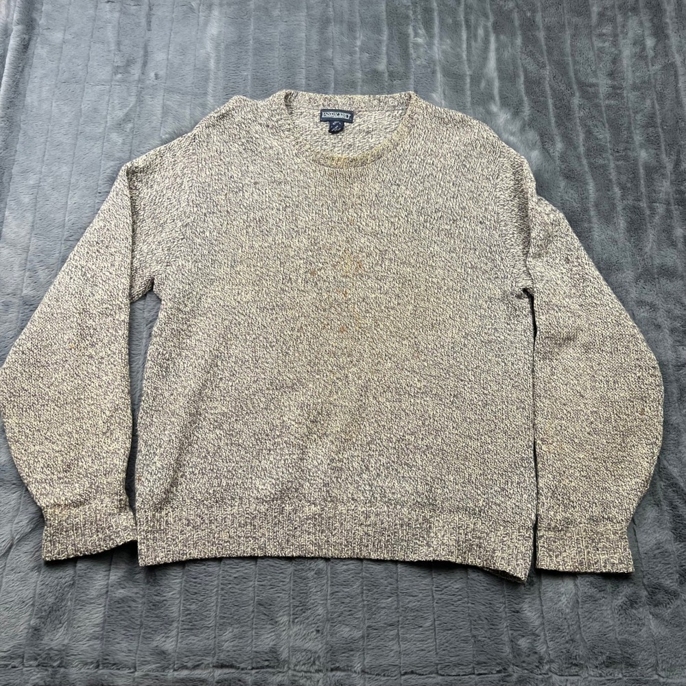 Lands End Mens Large Wool Blend Marled Crew Neck Sweater Gray Made in USA 12761